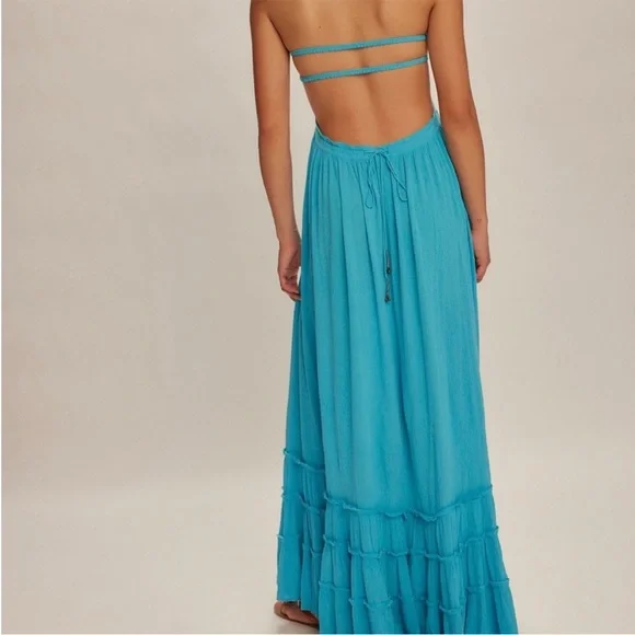 Free People Extratropical Romantic Open Back Tiered Ruffle Vacation Maxi Dress